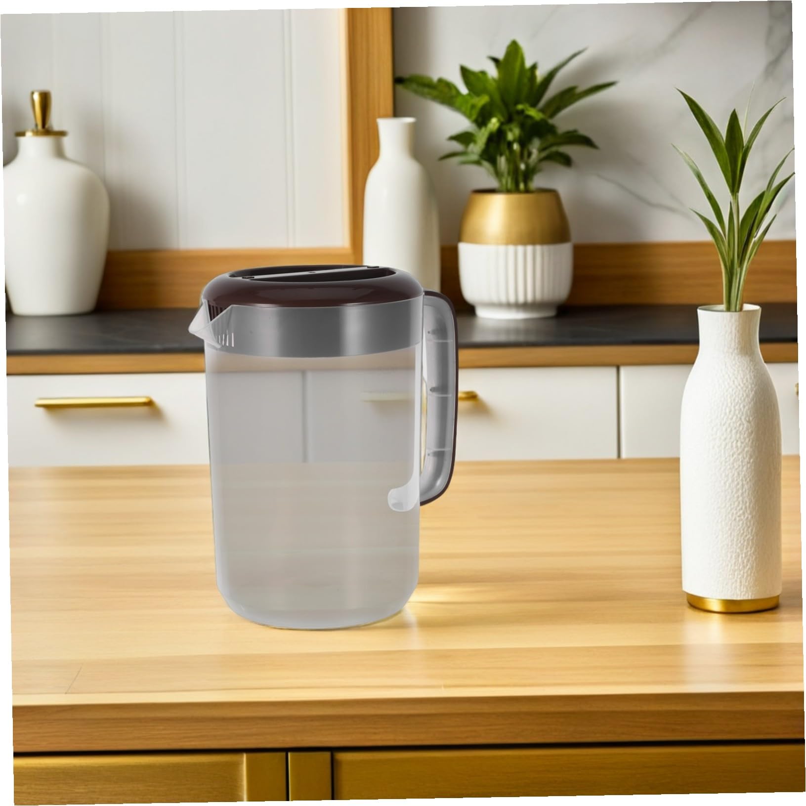 PRETYZOOM Jarra de Agua Grande con Tapa y Asa Jarra con Escala para Bebidas Frías y Calientes Resistente Material PP Reforzado para Cocina y Nevera