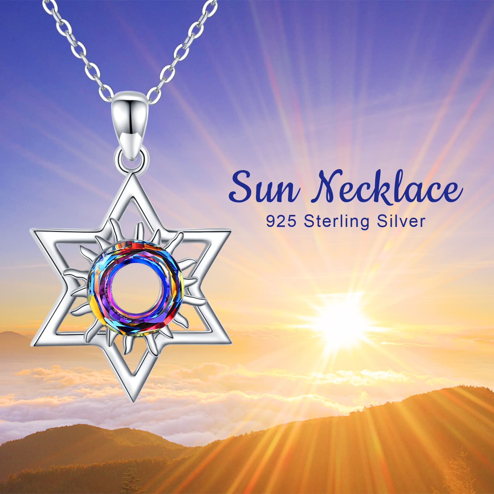 Collana con stella di David S925 in argento Sterling con ciondolo a forma di sole, collana di cristallo, gioielli Wiccan regalo per donne e ragazze, Argento sterling
