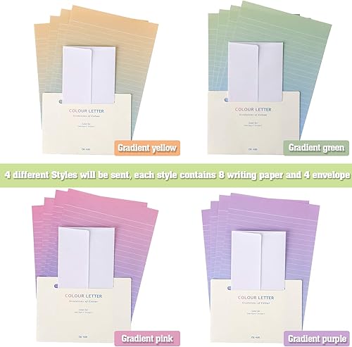 Miniatura 4 de 32 piezas de papel de papelería de escritura colorido sobre de letras y 16 sobres, 24 calcomanías de sobre de impresión de agradecimiento para