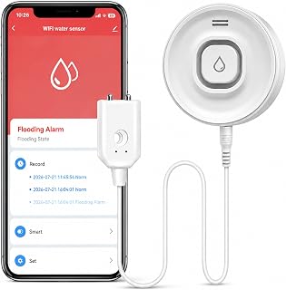 WLAN Wassermelder mit 1 m Kabelsensor, App Benachrichtigung, 100 dB Alarm