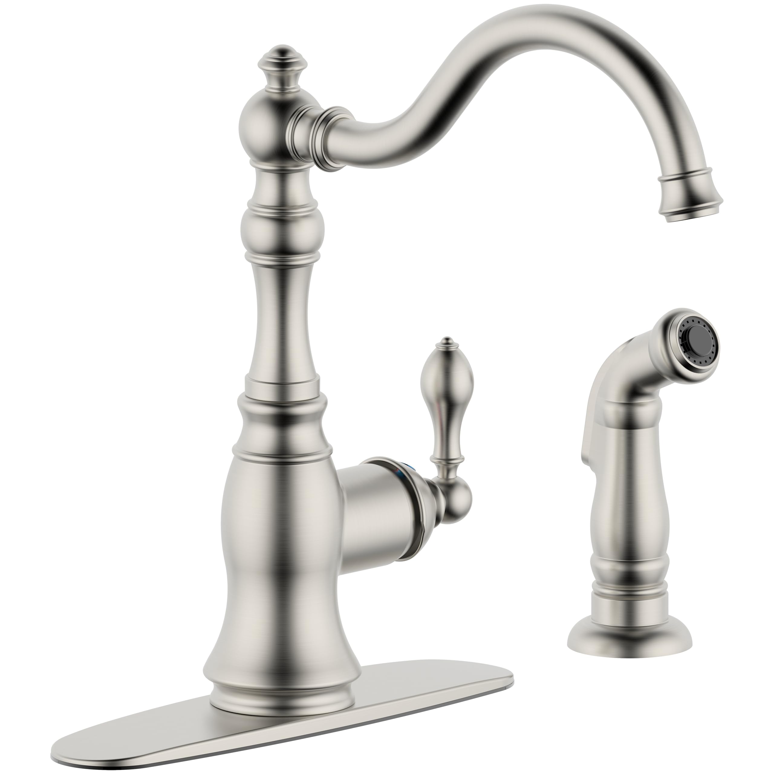 Derengge Brushed Nickel Kitchen Faucet with Side Spray, 8 Inch