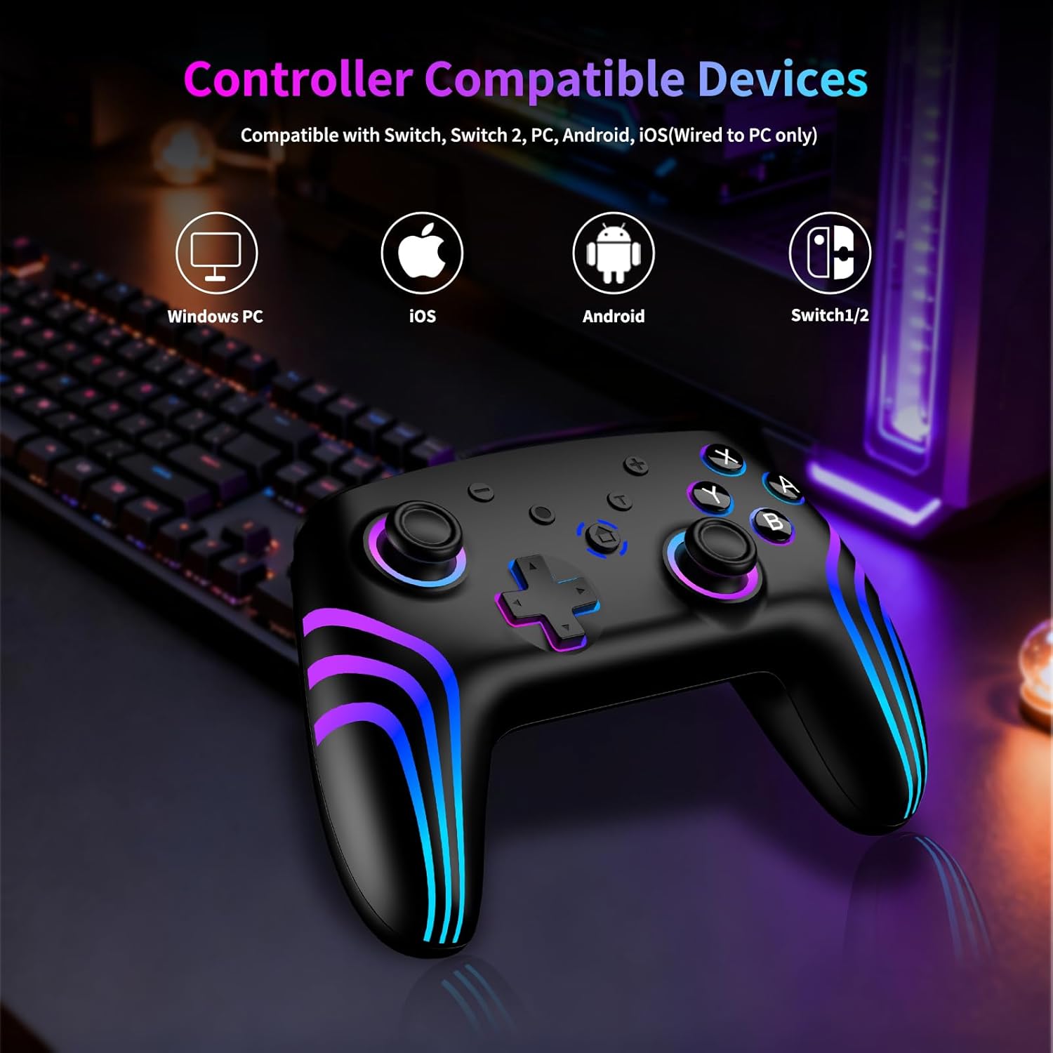 VidPPluing 2 Pack Switch Controllers with Charging Dock, RGB Switch 2 Controller for Nintendo Switch 1/2/Lite/OLED, Wireless Pro Controller with Motion Sensor/Vibration/Turbo/Wakeup Function 3 7129l5mg5SL. SL1500