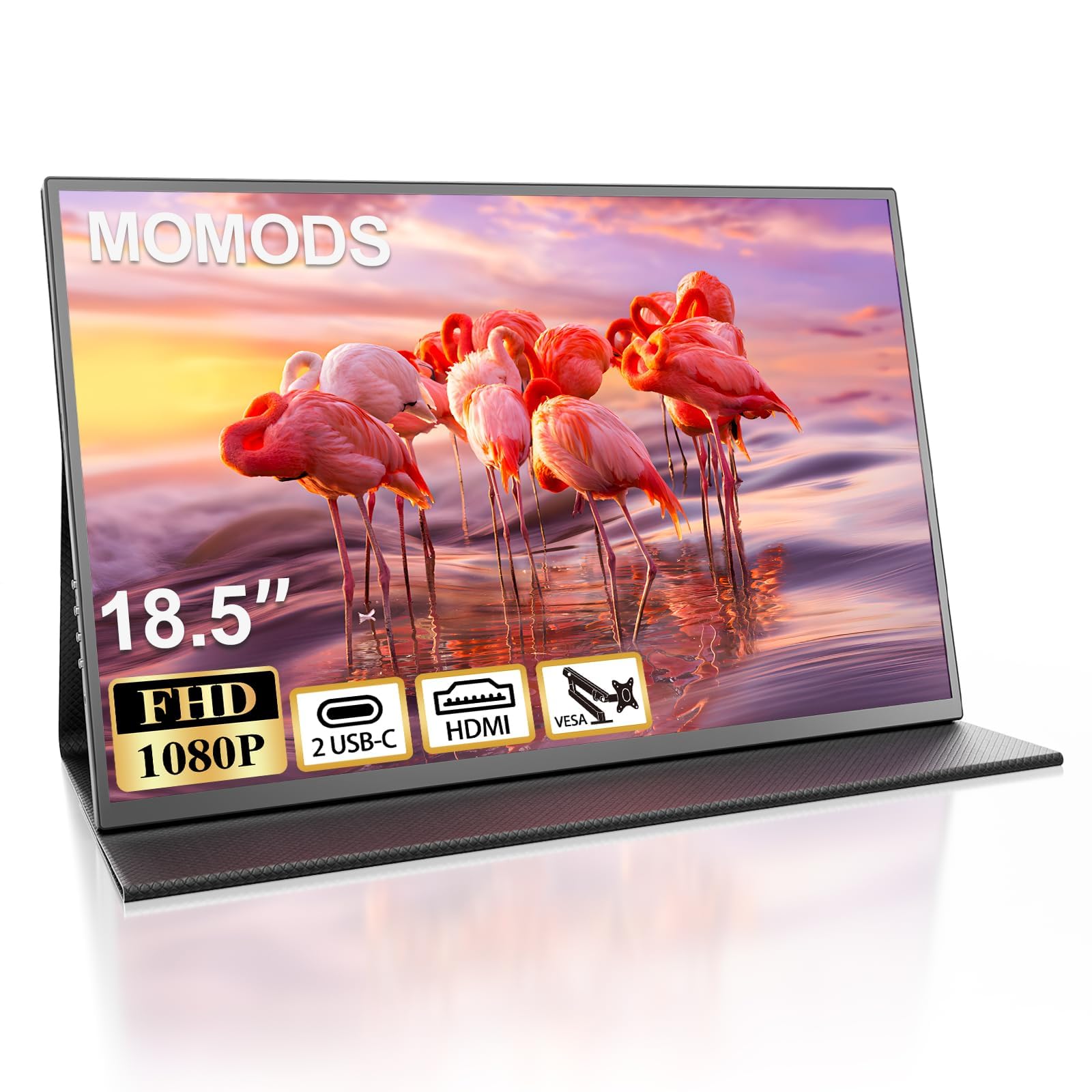 MOMODS Portable Monitor 18.5 Zoll Tragbarer Monitor IPS 1080P FreeSync HDR VESA Mobiler Bildschirm mit Mini HDMI USB Typ C Ansculuss, für Laptop, Handy, Mac, Xbox, PS5
