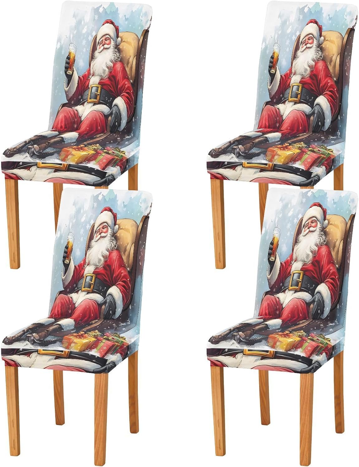 ALAZA Chair Covers for Dining Room, Santa Claus Sofa Gifts Stretch Chair Cover Sets Chair Protector Removable Washable for Ktichen Restaurant Hotel