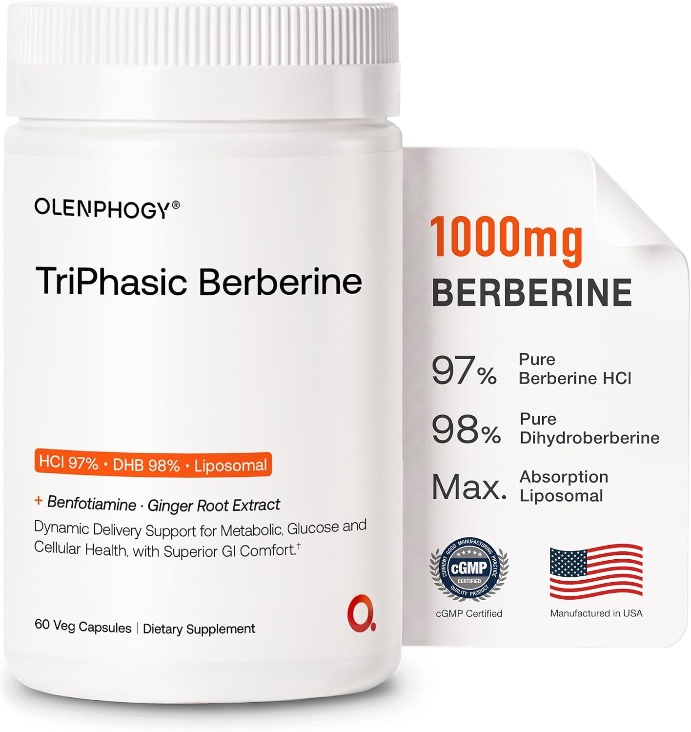 Berberine 1000mg, 9X Absorption, Pure Dihydroberberine, Liposomal & HCl | TriPhasic Berberine Supplement for Metabolic Support, GLP-1 Friendly, Gut Health, Gentle on Digestion, Made in USA, 60 Caps