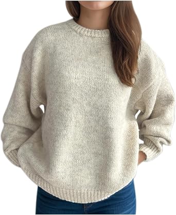 Chunky Sweater Women Long Sleeve Crewneck Classic 2025 Fall Tops Casual Lightweight Color Block Pullover Sweater