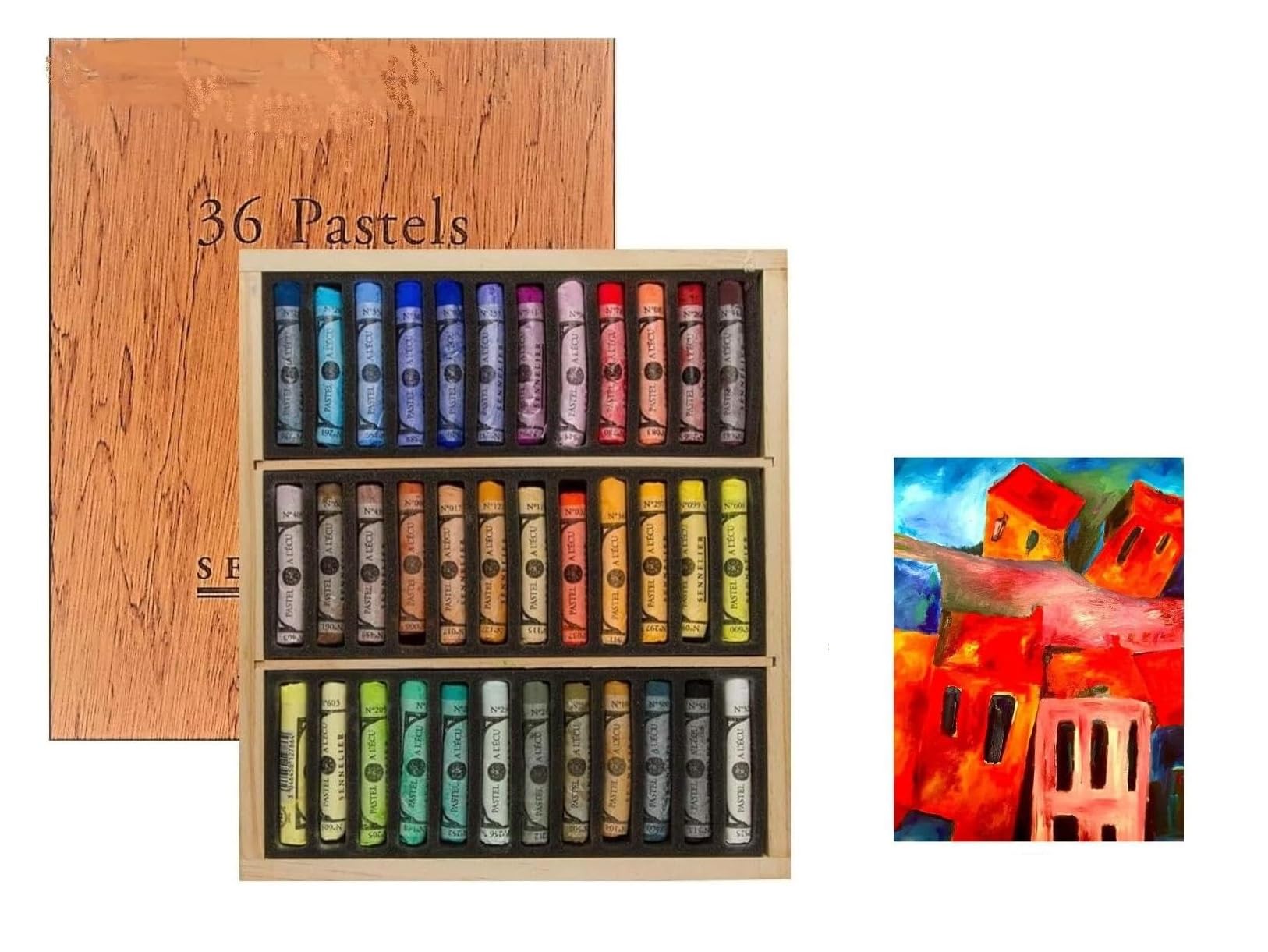Sennelier soft pastel half stick 36 color set.Scatola di legno,HOITEN KIST,Sennelier france