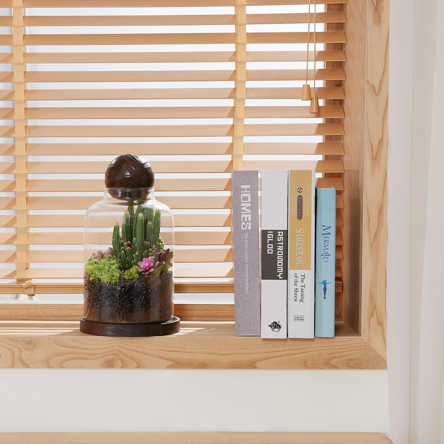 Yangbaga Large Glass Terrarium Succulent Plant Terrarium House for Plant/Moss Ball/Glass Fish Tank Table with Wood Base & Ball lid Office Home Decoration