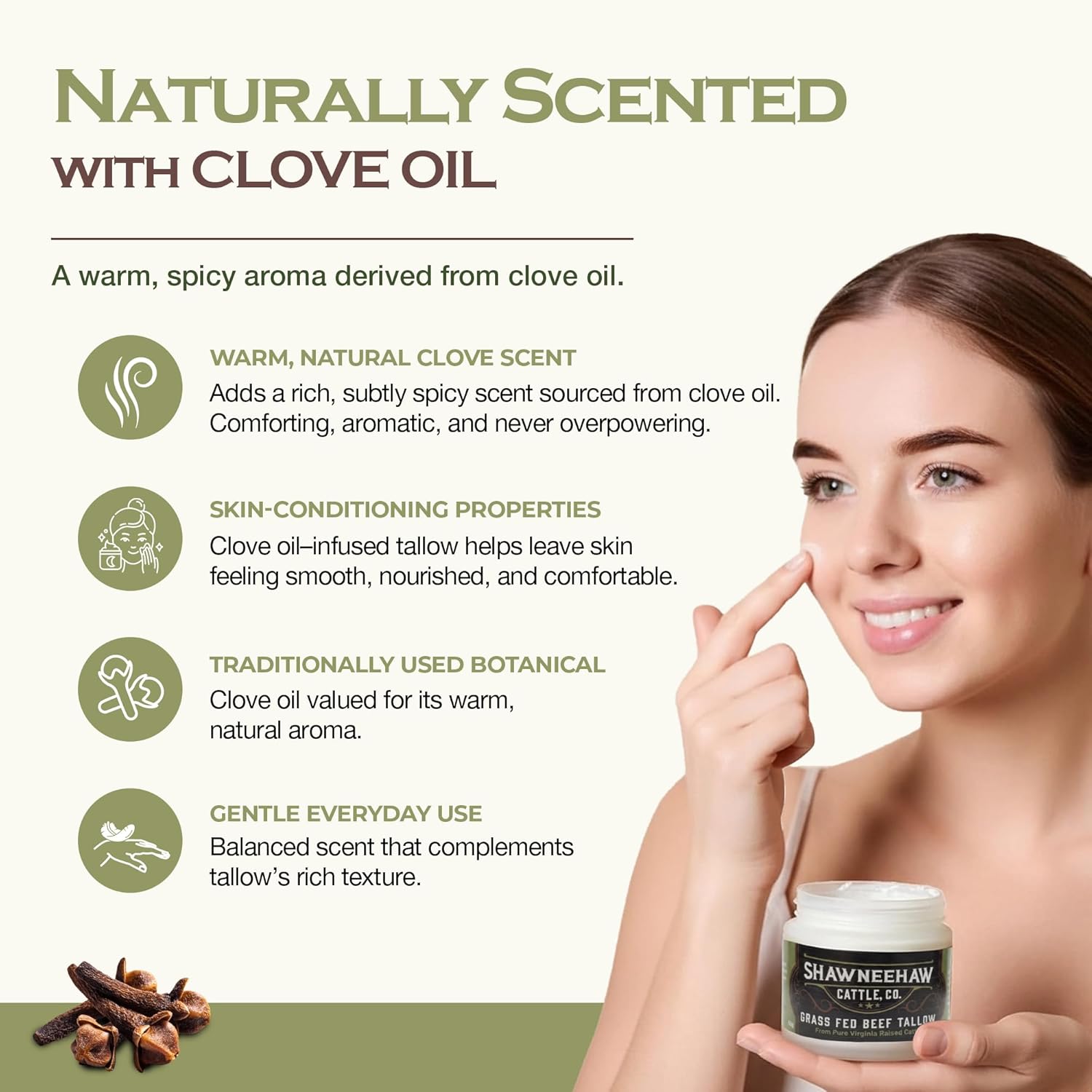 Grass-Fed Beef Tallow Balm for Face & Body – Deep Hydration Moisturizer with Vitamins A, D, E, K | All-Natural Skin Repair Cream - Clove 2oz