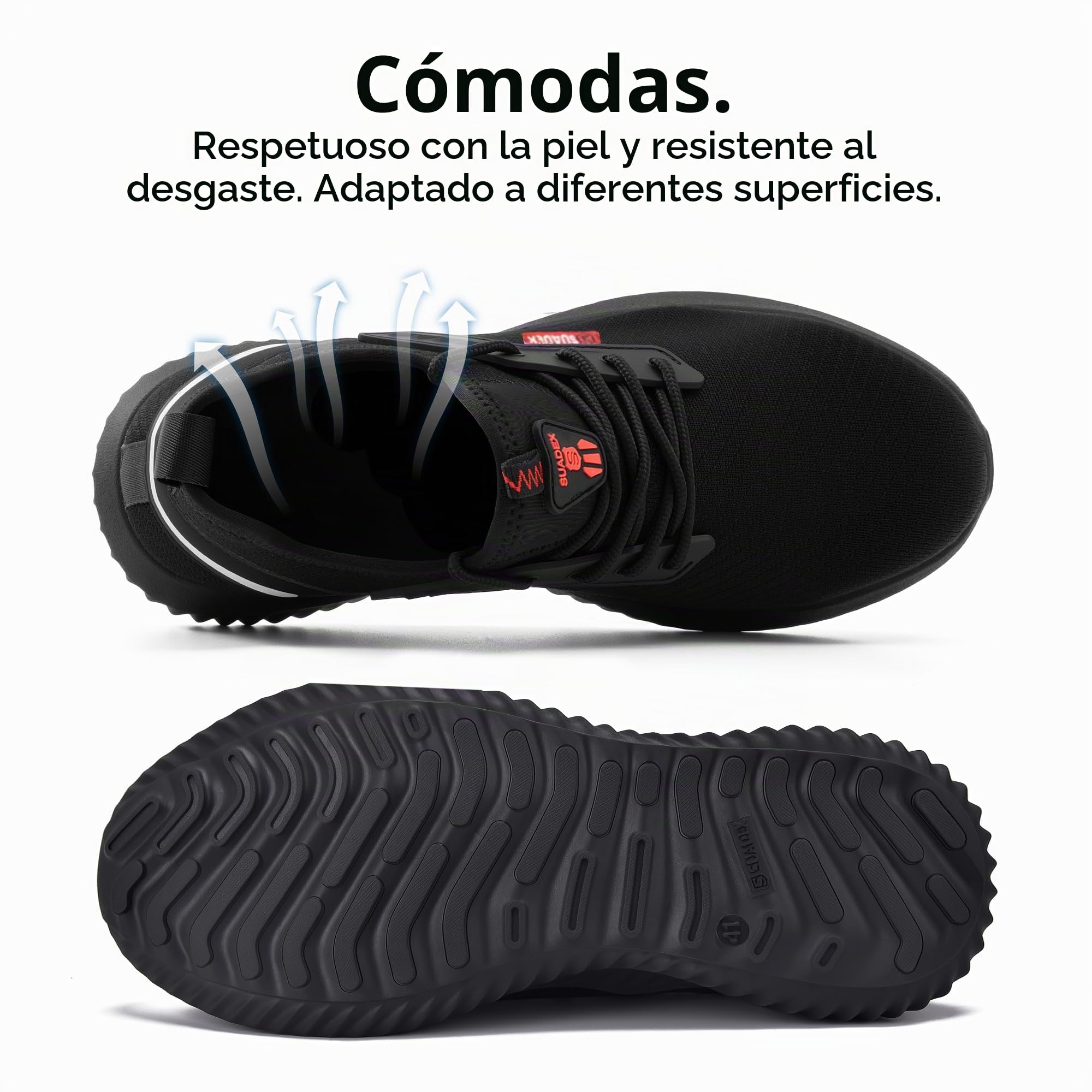 SUADEX Zapatos de Seguridad Hombre Mujer Calzado de Trabajo Ligeros Antideslizante Zapatillas de Seguridad Transpirablescon Punta de Acero EU36-48