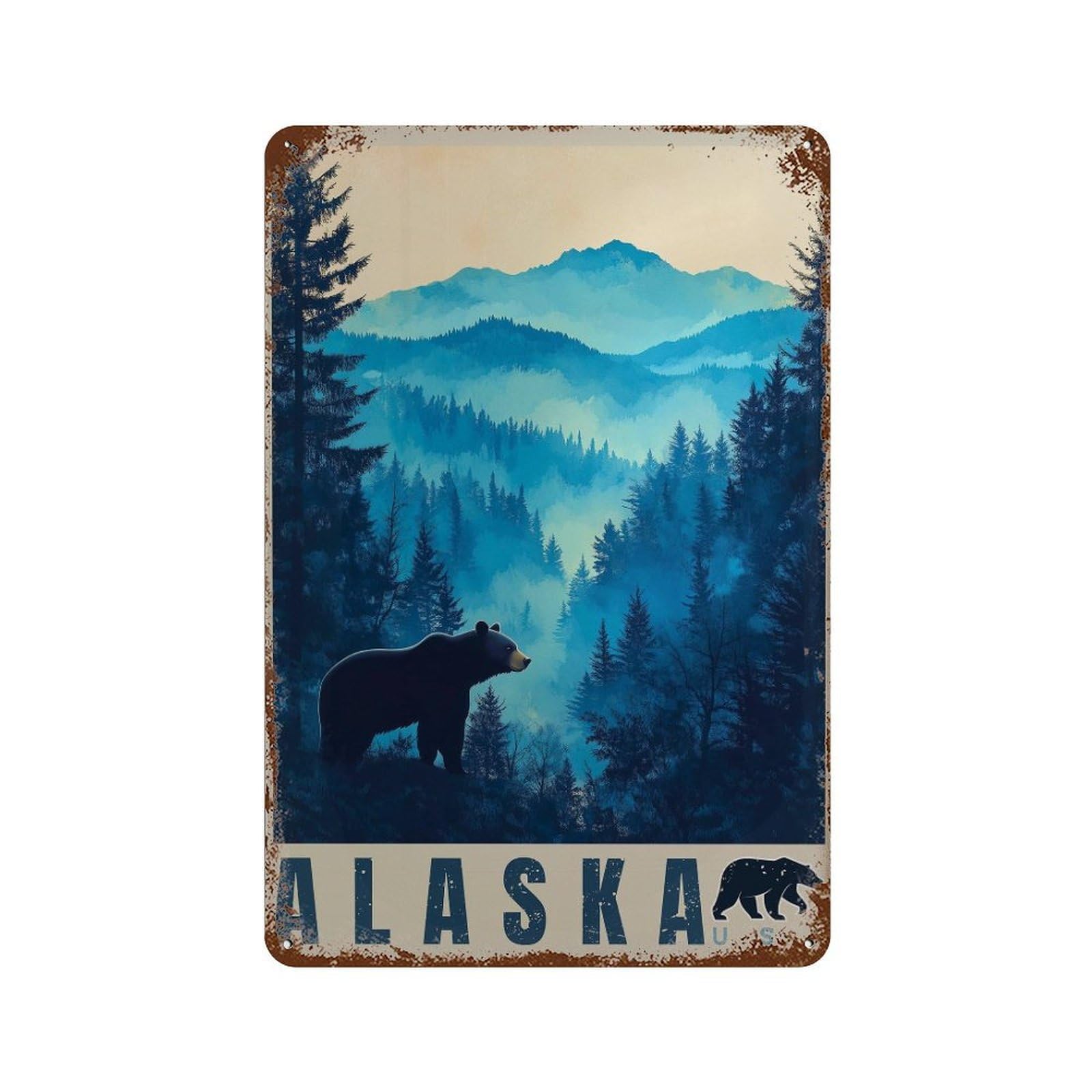 xiaoxiaoshen Alaska Travel Black Bear USA Wall Decor Art Metal Tin Poster Modern Home Decor Art Home Bar Shop Decorations Vintage Sign 30x20cm