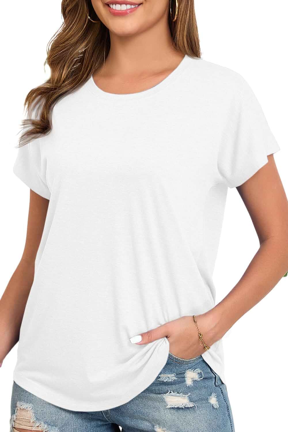 Womens Summer Short Sleeve Tops High Low Loose Casual Basic T-Shirt