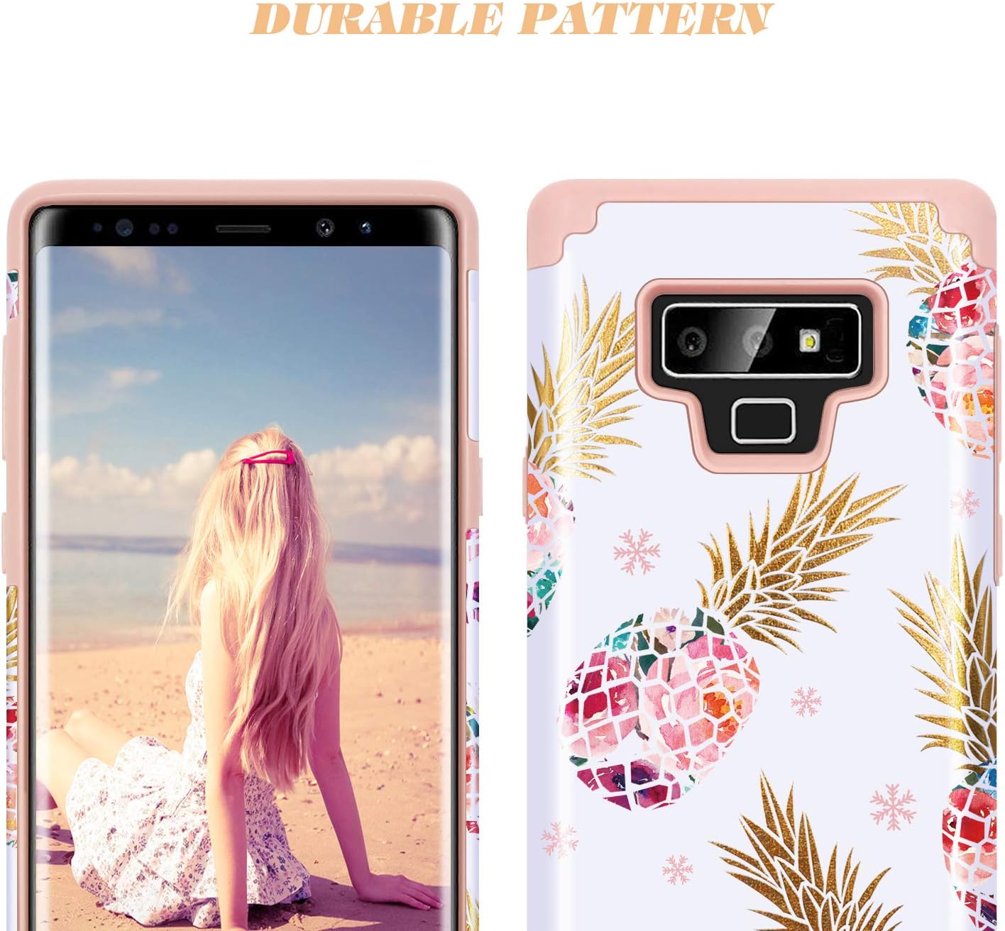 Fingic Galaxy Note 9 Case,Note 9 Case Pineapple,Floral Pineapple Ultra Slim Case Hard PC Soft Rubber Anti-Scratch Shockproof Protective Case Cover for Samsung Galaxy Note 9(2018 Release),Rose Gold