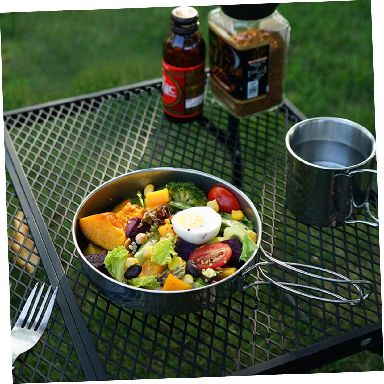 5pcs Outdoor Camping Tableware Set Durable Stainless Steel Pots and Cups for Hiking Picnics and Mountaineering Compact and Lightweight Cookware for Easy Carrying