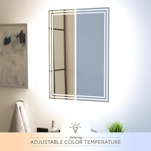 Miniatura 6 de Signature Hardware 442988 Harrington Espejo de baño rectangular con luz LED sin marco de 20 pulgadas de ancho x 28 pulgadas de alto, sensor táctil