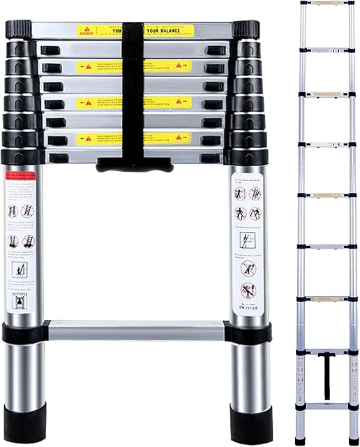 Acrohome 2.6M Telescopic Ladder Multi-Purpose Aluminium Telescoping Ladder Extension Extend Portable Ladder Foldable Ladder EN131 and CE Standards