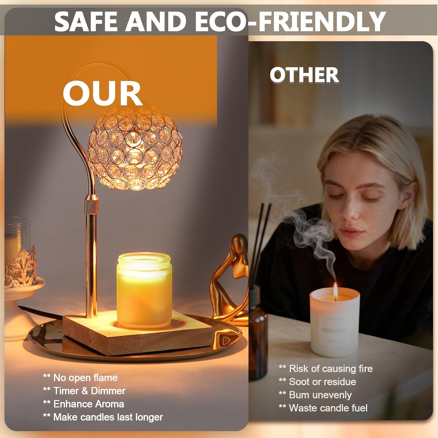 Candle Warmer Lamp with Timer, 4-Level Dimmable Top-Down Wax Warmer for Jar Candles, Home Decor, Smokeless Fragrance Lamp, Birthday Christmas Gift for Women Mom Bedroom Accessories