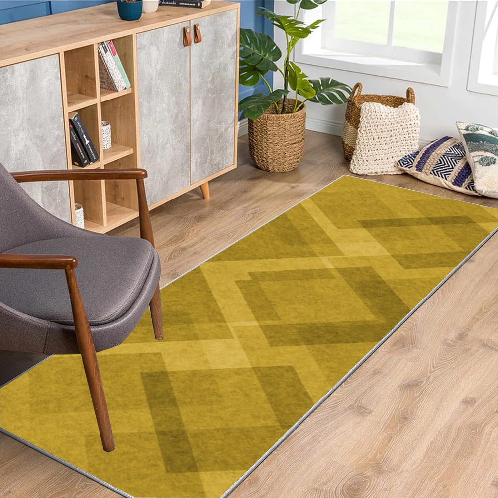 Läufer Teppich Flur rutschfest 120x360cm Gelb Teppichläufer Lang Meterware Waschbar Küchenläufer KorridorEinfarbig Polyester Wohnzimmer Schmutzfangmatte