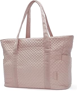 BAGSMART Crush Tote Bag for Women, 20L Puffer Work Tote with Zipper, Travel Essentials Quilted Nurse Hospital Bag