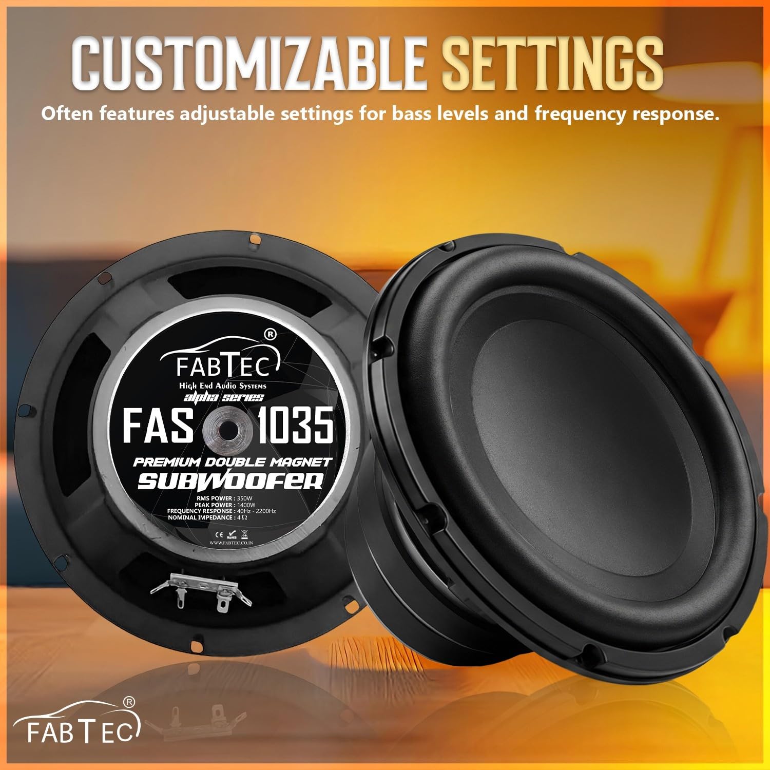 FABTEC 10 Inch Heavy Bass Subwoofer with Double Magnet – 350W RMS, 1400W Peak, 4 Ohm Speaker for Car Audio, Home Theater & DIY Sound Builds (Strong Ferrite Magnet, 90dB) — Amazon image 6