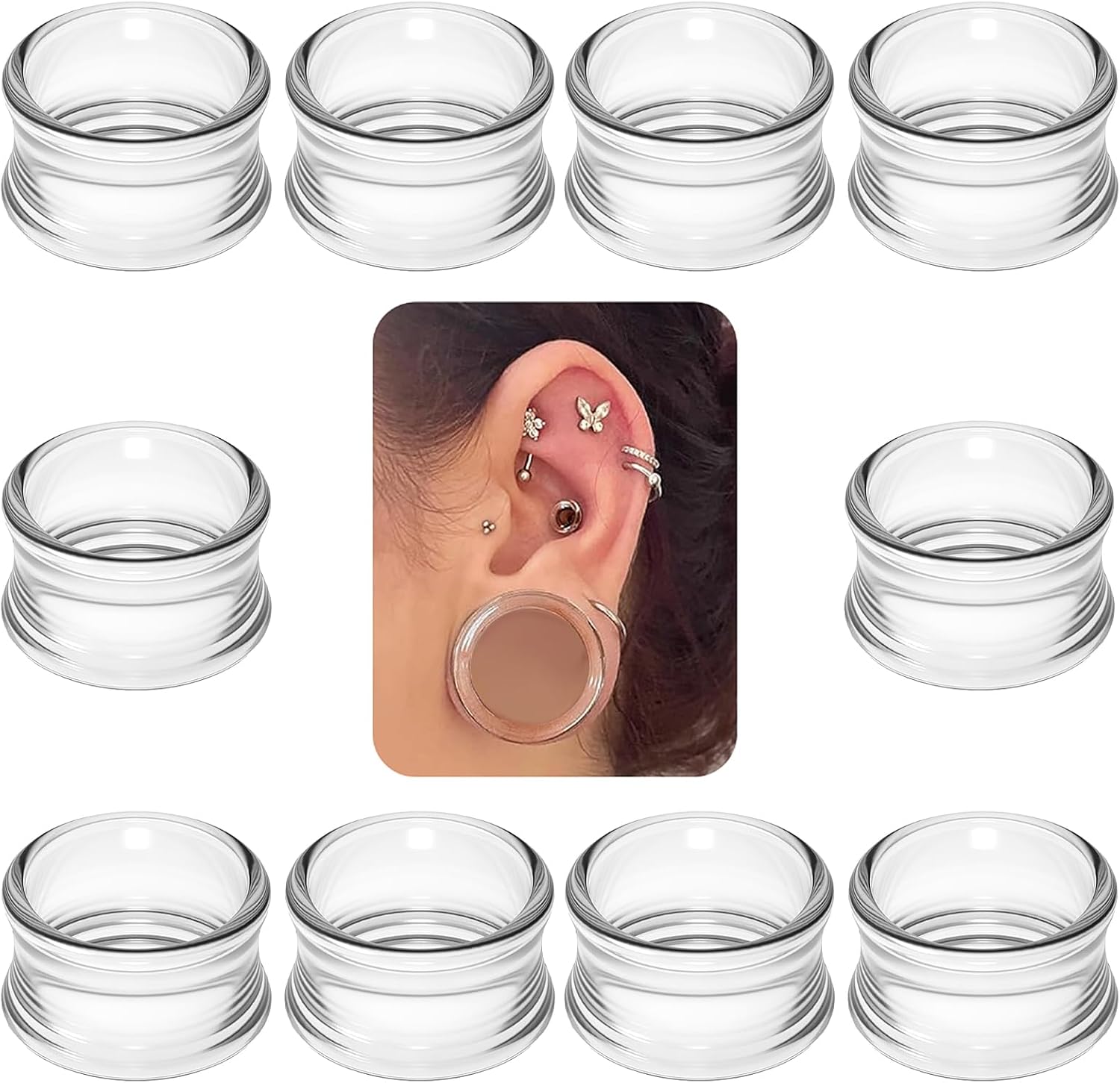 6G-30MM Hollow Acyrylic Gauges for Ear Saddle Plugs Gauges Tunnel Expanders Stretcher Double Flared Flesh Piercings Body Jewelry Set for Women Men