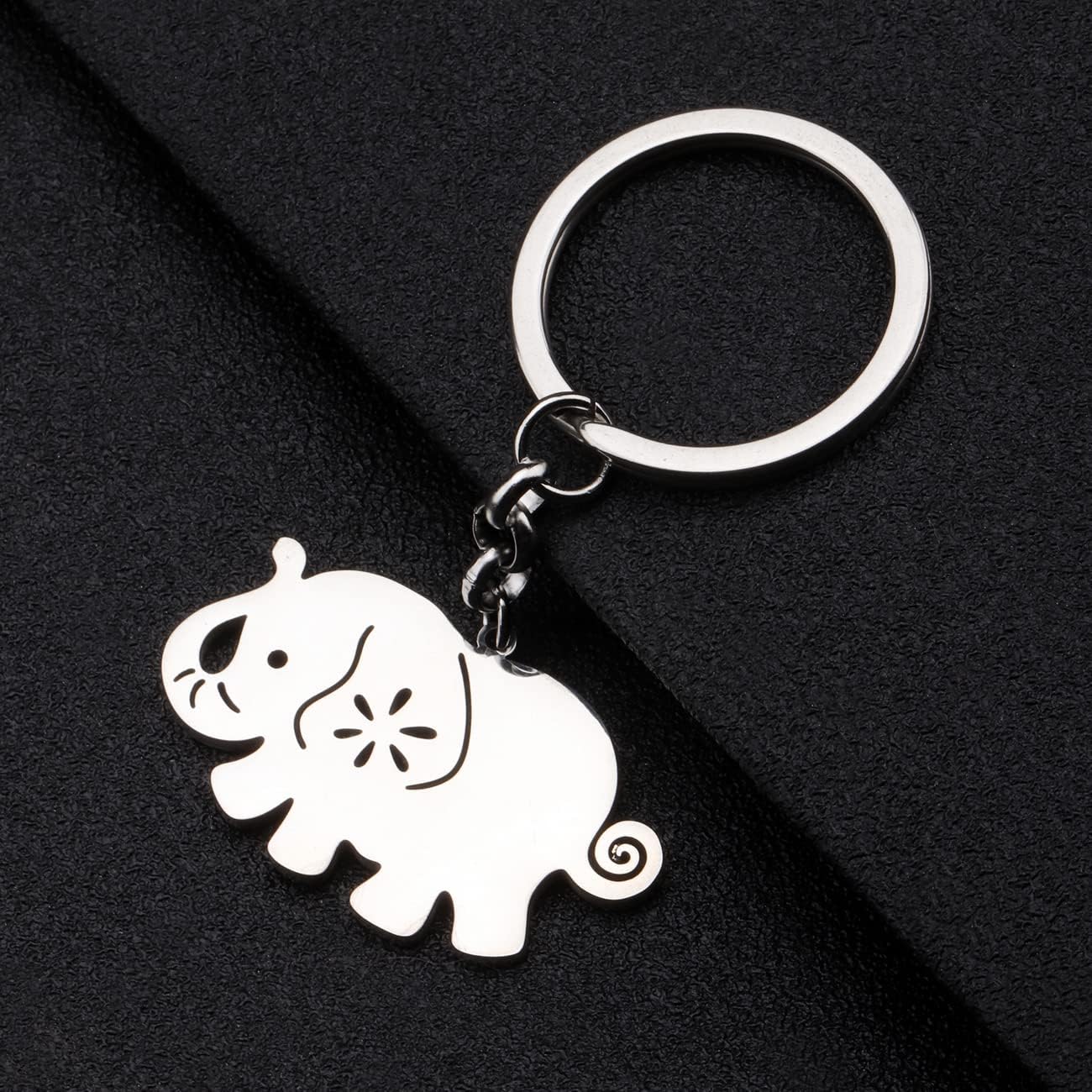 BONSNY Stainless Steel Cute Wild Elephant Keychain Keyring Jewelry Gift for Women Car Keys Purse Backpacks Accessories Charm image 4
