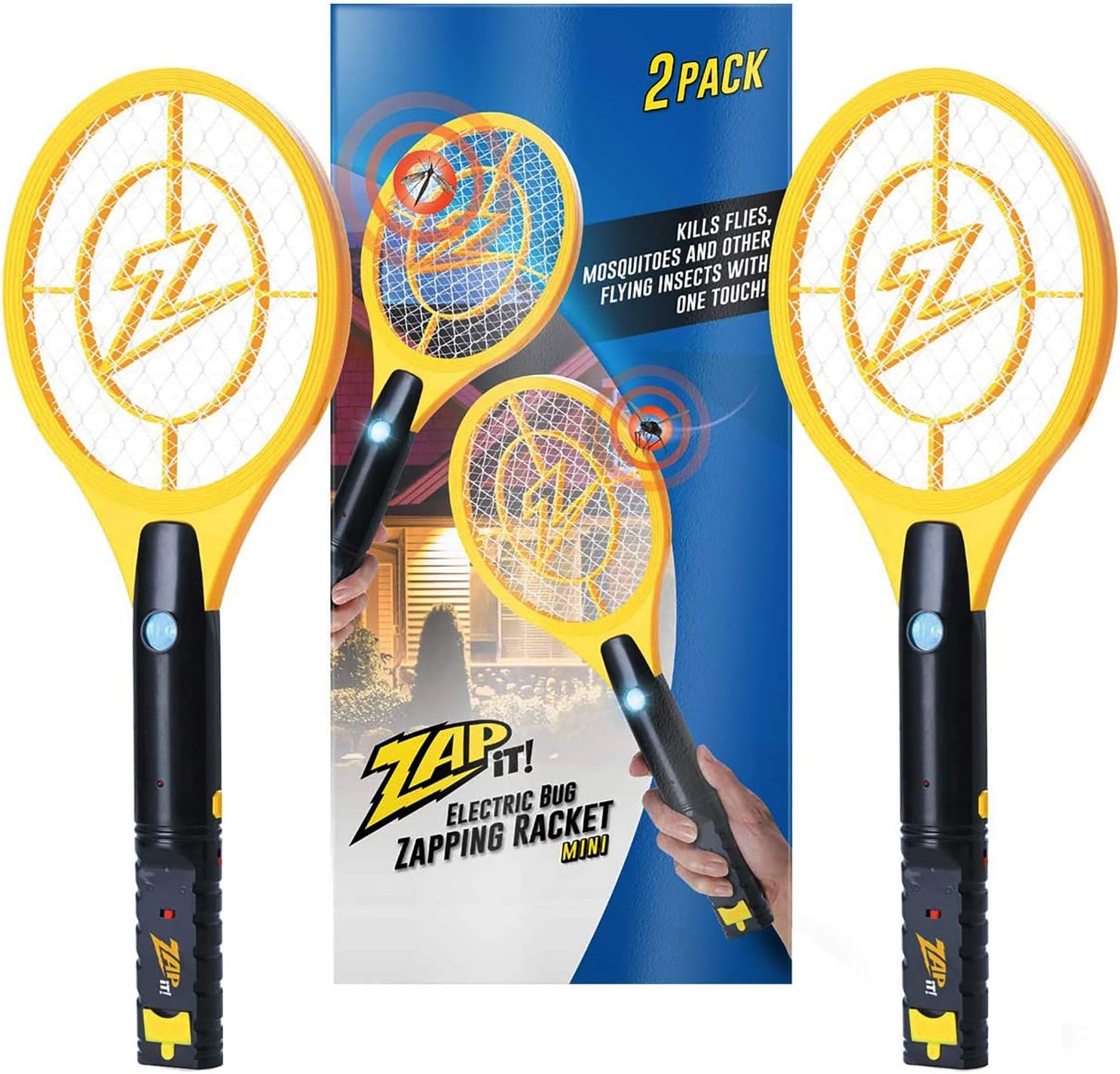 ZAP IT! Bug Zapper Twin Pack - Rechargeable Mosquito, Fly Killer and Bug Zapper Racket - 4,000 Volt - USB Charging, Super-Bright LED Light to Zap in The Dark - Safe to Touch (Mini Twin)