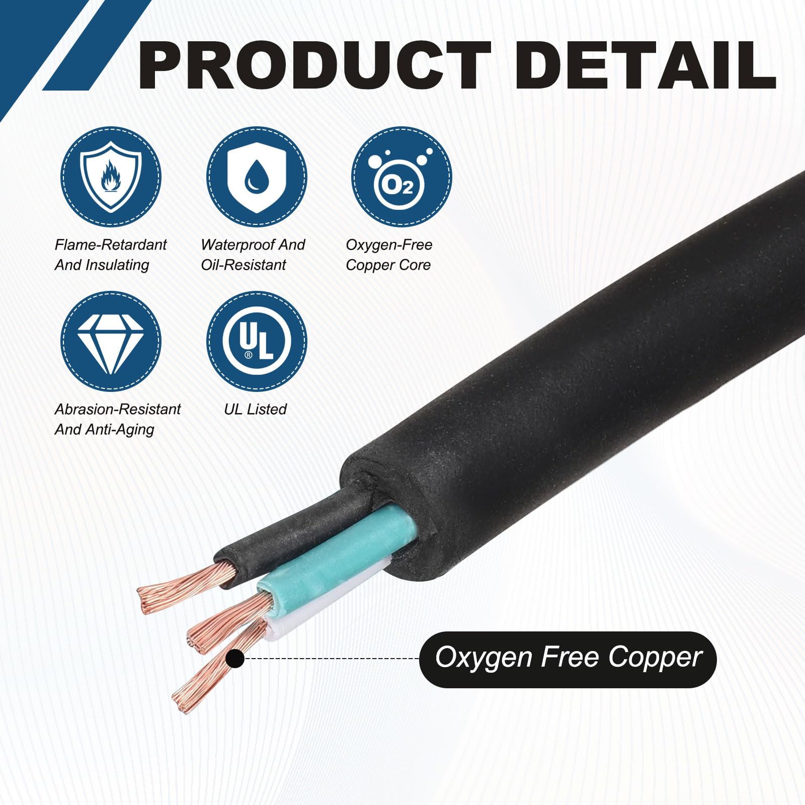 QUARKZMAN Cable Eléctrico SJOOW Calibre 14 Con 3 Conductores 25 Pies Cable Automotriz 14 AWG Cable De Alimentación Portátil 300V Para Generadores Luces LED Cargadores De Baterías Cable