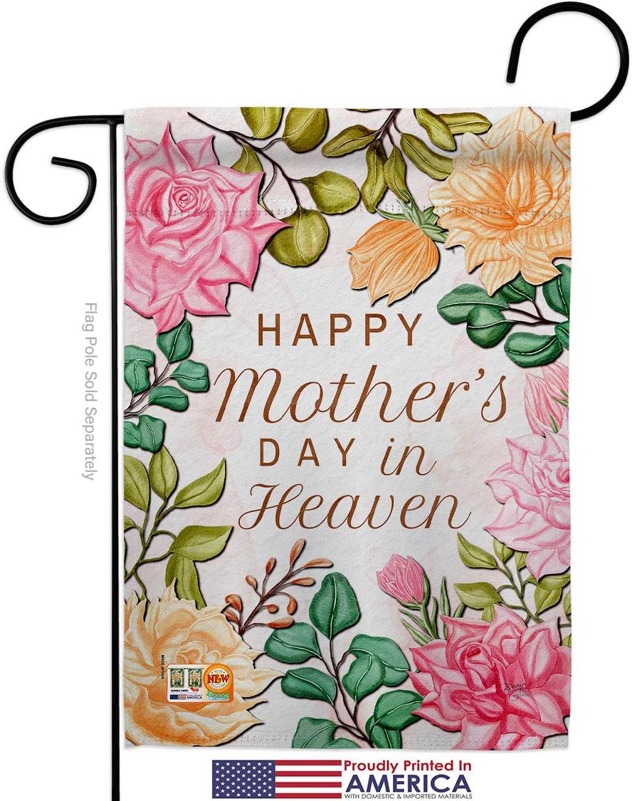Mother In Heaven Garden Flag Set with Stand Family Day Mom Mama Grandma Love Flowers Parent Sibling Relatives Grandparent Small Decorative Gift Yard House Banner Made USA 13 X 18.5