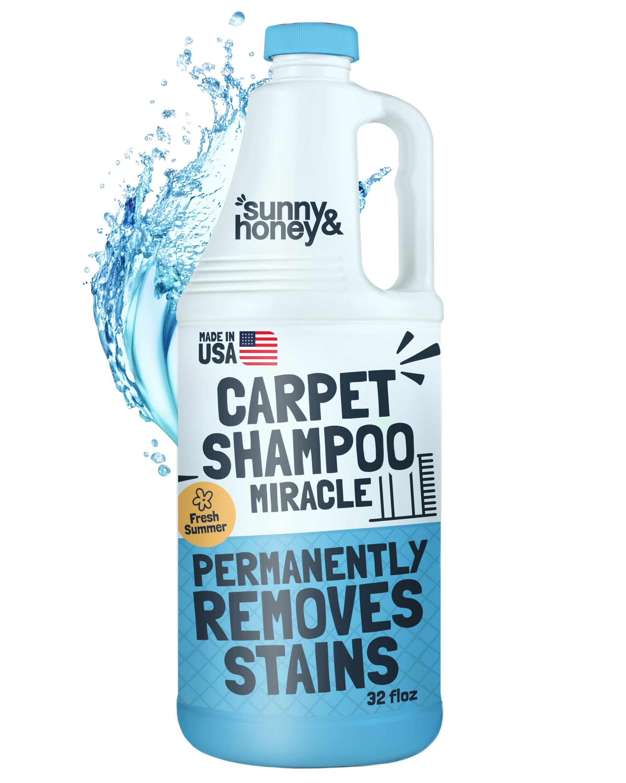 Sunny & Honey Carpet Cleaner Solution - Rug Shampoo & Upholstery Cleaning Solution - Pet Surface Odor Eliminator & Pet Stain Remover (32 fl oz, Fresh Summer Scent)