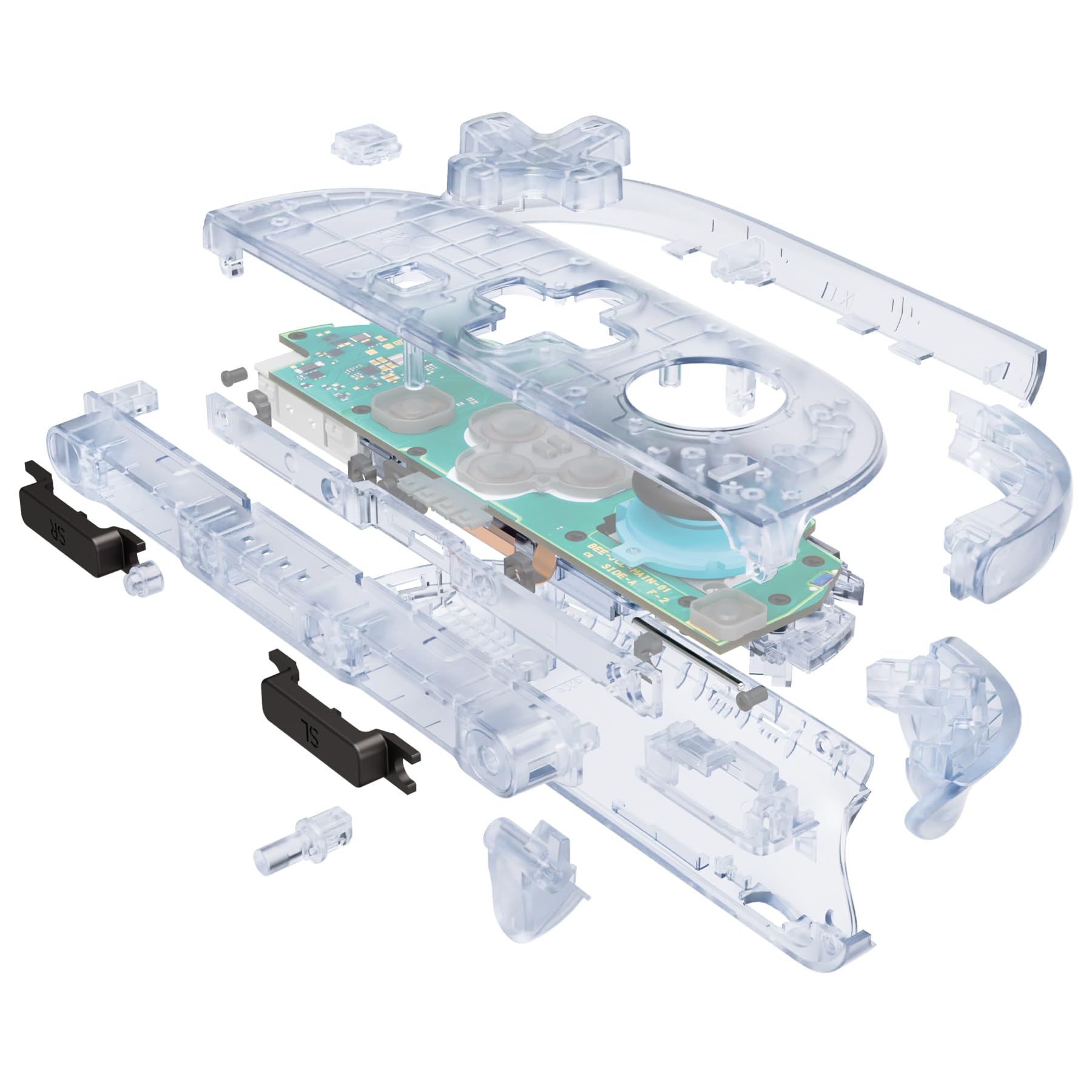 eXtremeRate Carcasa Transparente (Versión D-Pad) para Joycon 2, Kit Completo de Accesorios con Botones, Tiras Decorativas y Placa de Soporte para Nintendo Switch 2 - Versión Deluxe (Hielo Azul)