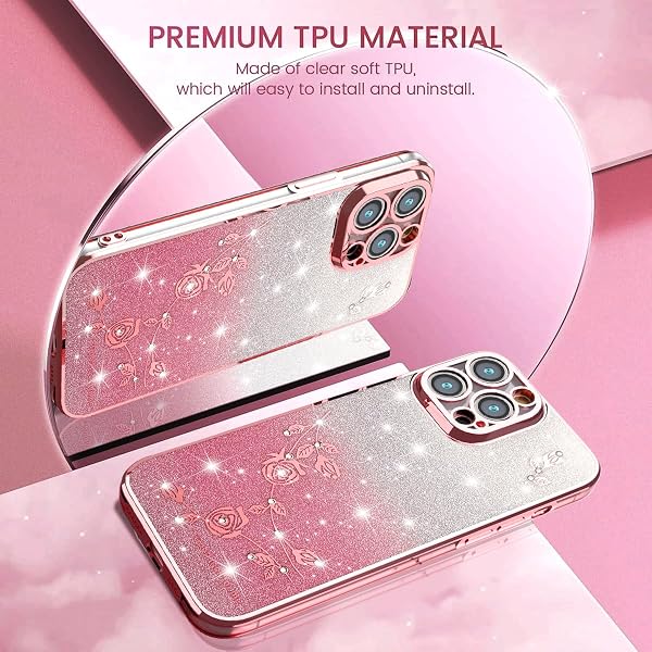 XINYEXIN Cover per Xiaomi Redmi A5 4G Trasparente con Glitter Brillante e Design Floreale, Custodia Antiurto Ultrafina Elegante, Case Cover - Oro rosa - 2