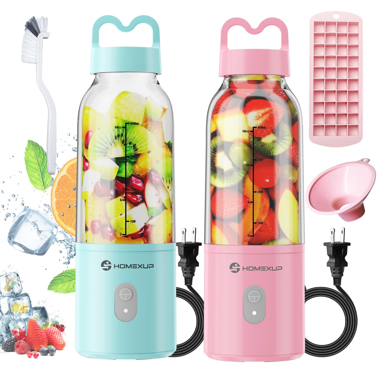 2PCS Portable Personal Blender 17 OZ/500 ML Juicer, 175W Personal Size Blender, Ideal for Smoothies, Ice Blending, Juicing, and Food Processing,