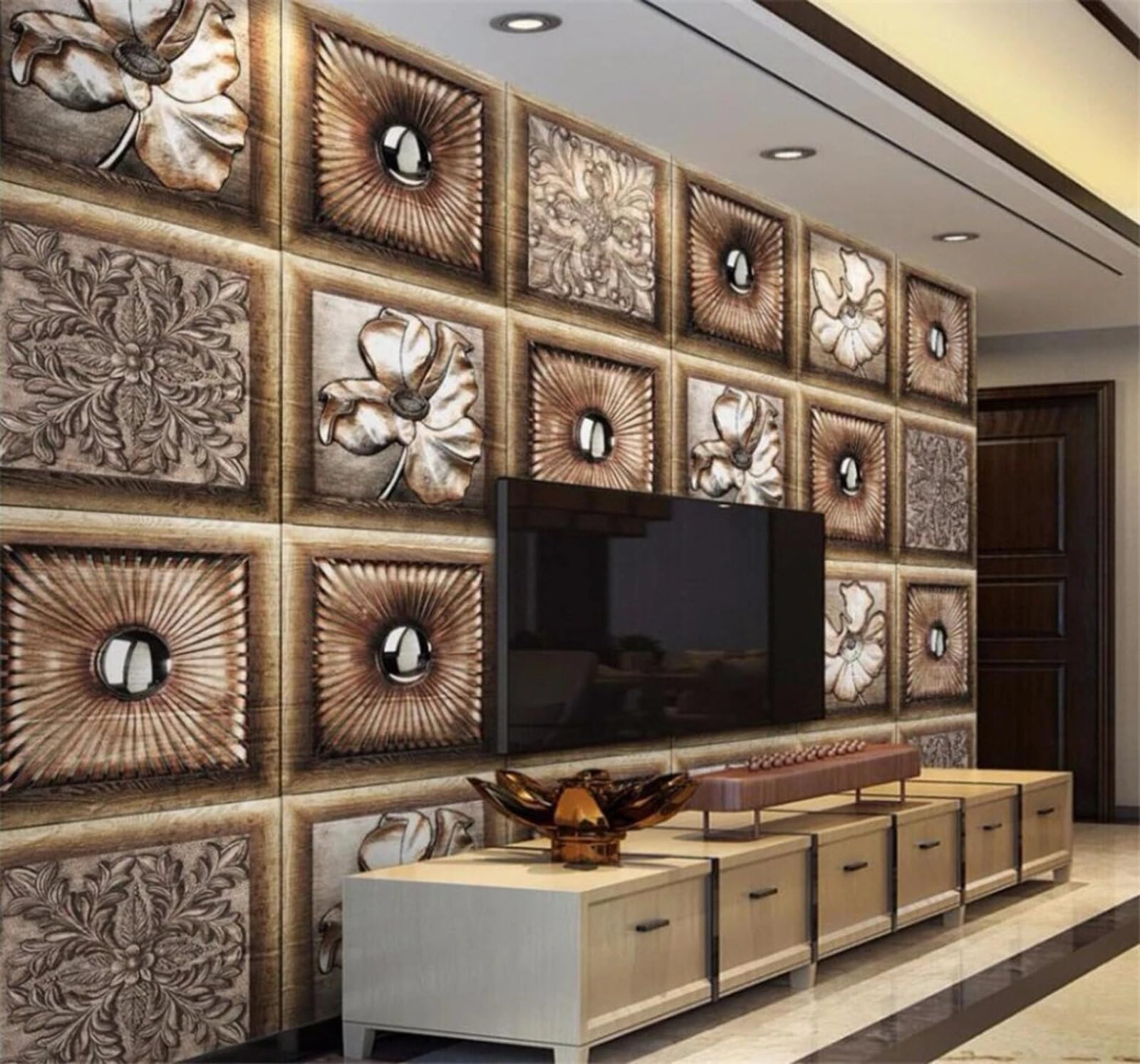 Xlming 400Cm×280Cm(B×H) Vintage Three Dimensional Geometric Embossed Art 3D Wallpaper Luxury Silk Study Dining Feature Sofa Grey Bedroom Living Room Tv Decorative Wall-400Cm×280Cm
