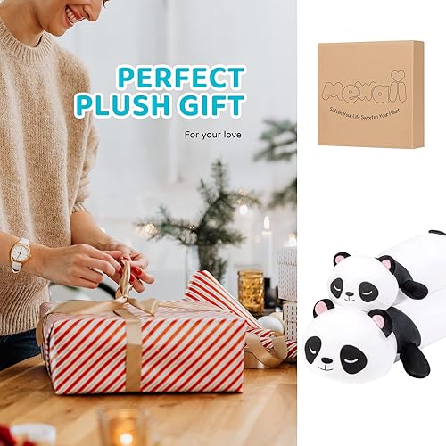 Miniatura 6 de Mewaii Almohada larga de felpa con forma de gato  25 pulgadas con ojos grandes de gato negro, almohada blanda de animales de peluche, bonita