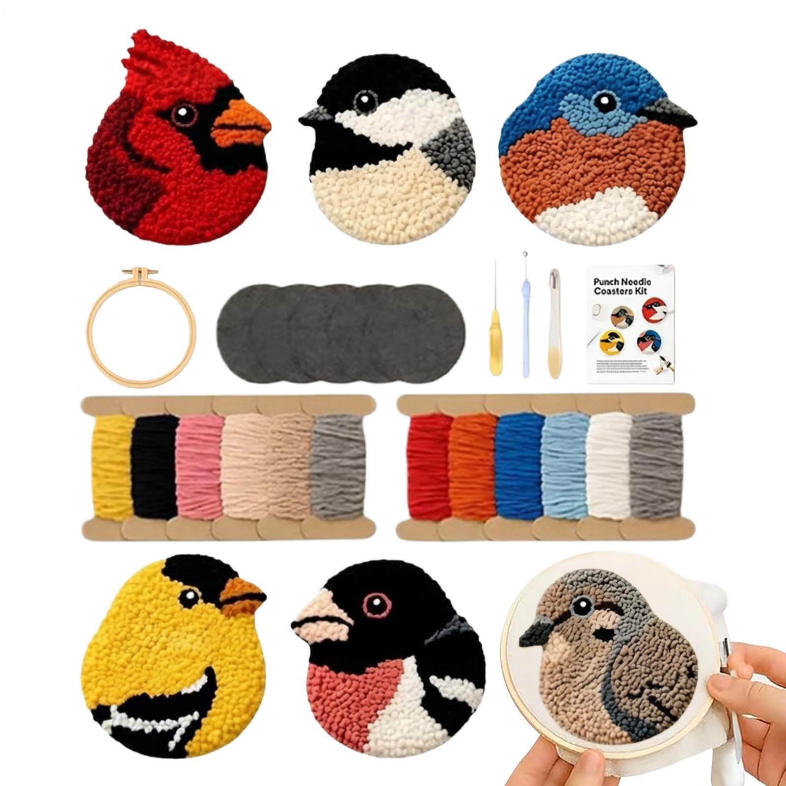 Kit de punch needle para principiantes con lanas para posavasos DIY 8