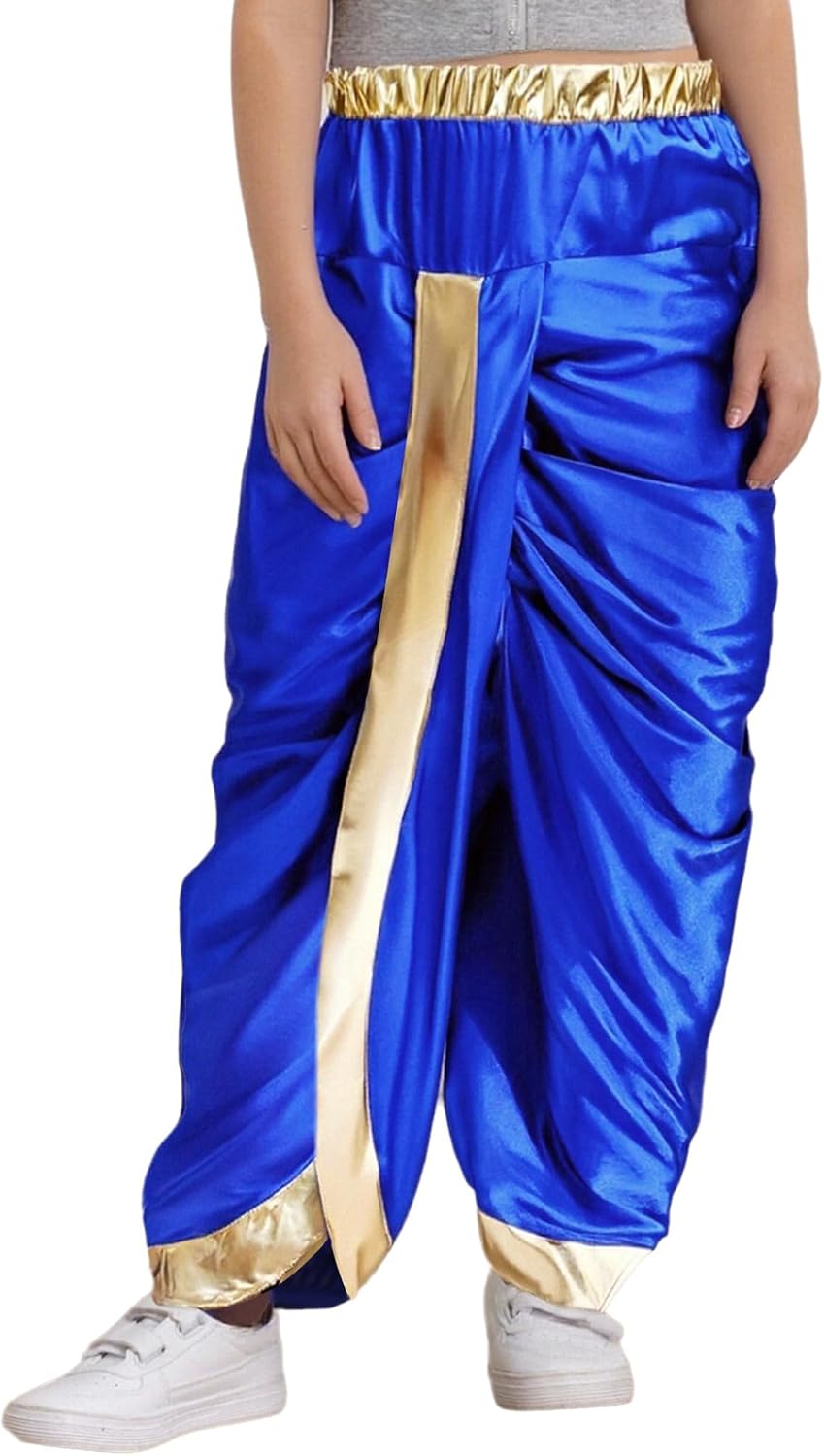 Kids Boys Satin Indian Dhoti Pants Metallic Elastic Waist Hippie Dance Draped Harem Baggy Yoga Trousers