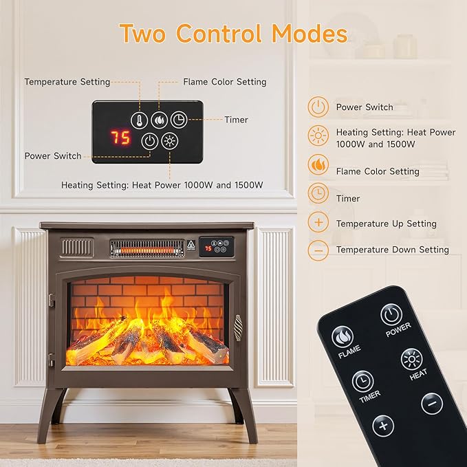 Chimenea Eléctrica Freestanding 24" con Efecto Llama 3D y 6 Colores, 1500W miniatura 7