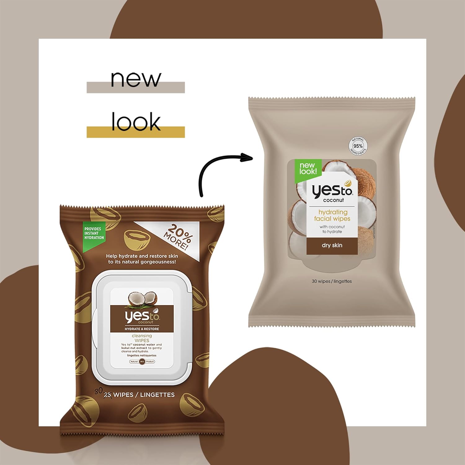 Yes To Coconut Hydrate & Restore Cleansing Facial Wipes for Very Dry Skin, 30 Count (Pack of 2) : Everything Else