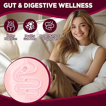 Slippery Elm for Women Gummies, Organic Slippery Elm Bark Extract with Probiotics, Sea Buckthorn, L-Glutamine for Gut & Digestive Health, Throat & Respiratory Support, Sugar Free, Vegan, 60 Gummies