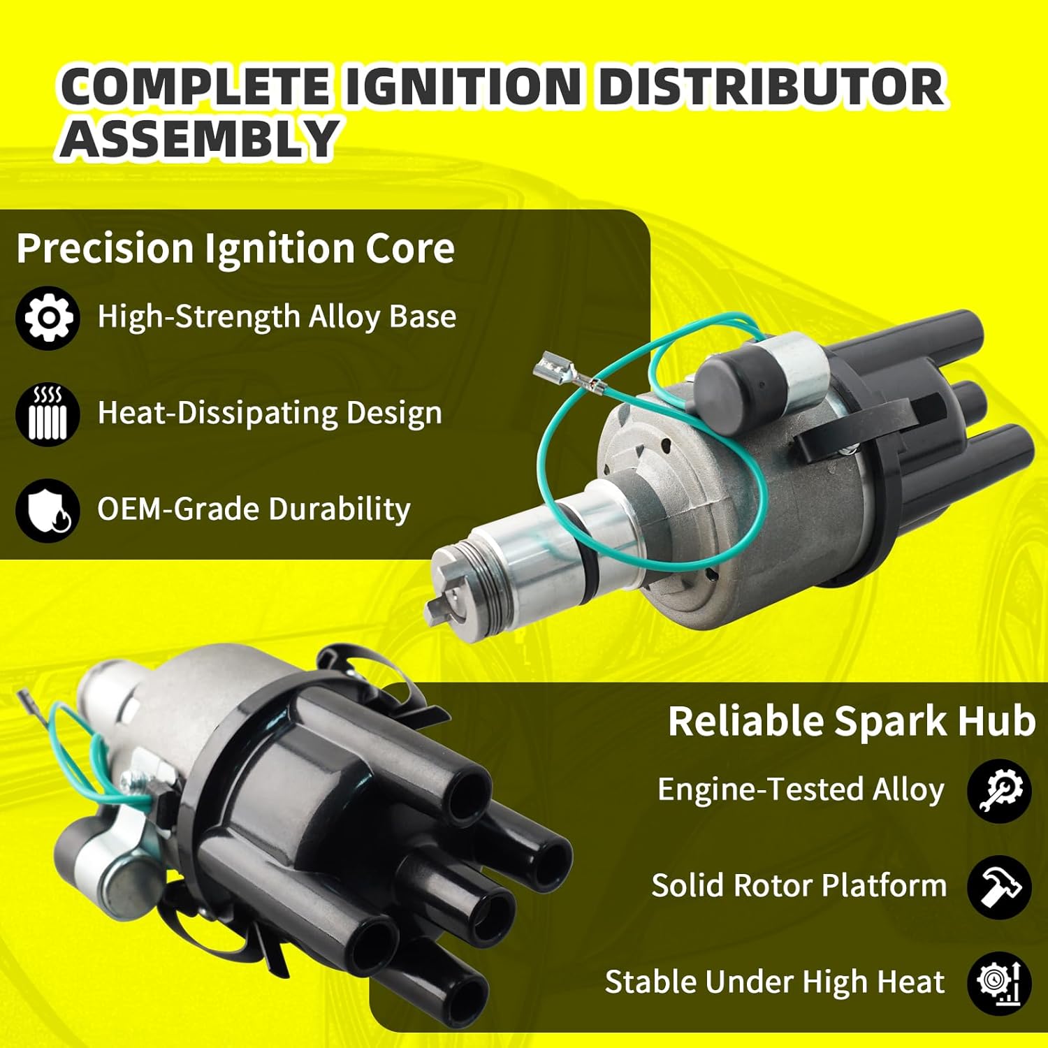 Ignition Distributor w/Cap & Rotor and 4 Iridium Spark Plugs with Wire Set Tune Up Kit 231178003 84-946 Compatible with Volkswagen Beetle Campmobile Fastback Karmann Ghia Rabbit Transporter