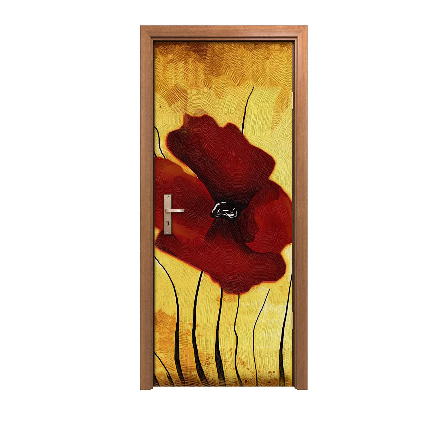 Autocollant de porte decoration murale interieur peinture fleurs 80x200cm
