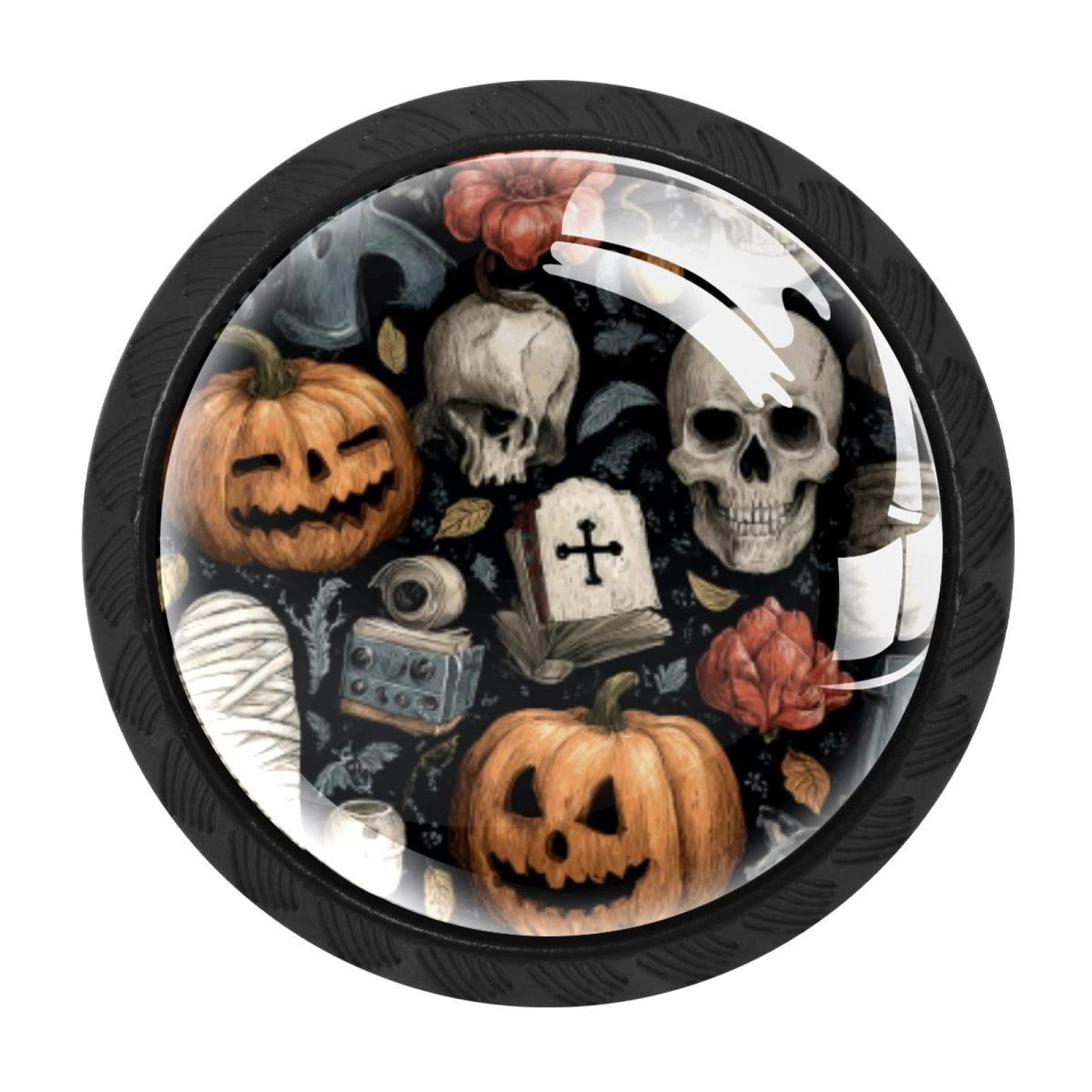CHENZZZZ Scary Halloween (2) Drawer Knobs Pull Handle Crystal Glass Circle Shape Cabinet Drawer Pulls Cupboard Knobs with Screws for Kitchen Cupboard Dresser Wardrobe etc