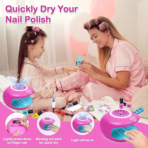 Miniatura 3 de Kit de esmalte de uñas para niñas, juego de salón de arte de uñas con secador de uñas, kit de arte de uñas para niñas de 6 a 12 años, decoración de