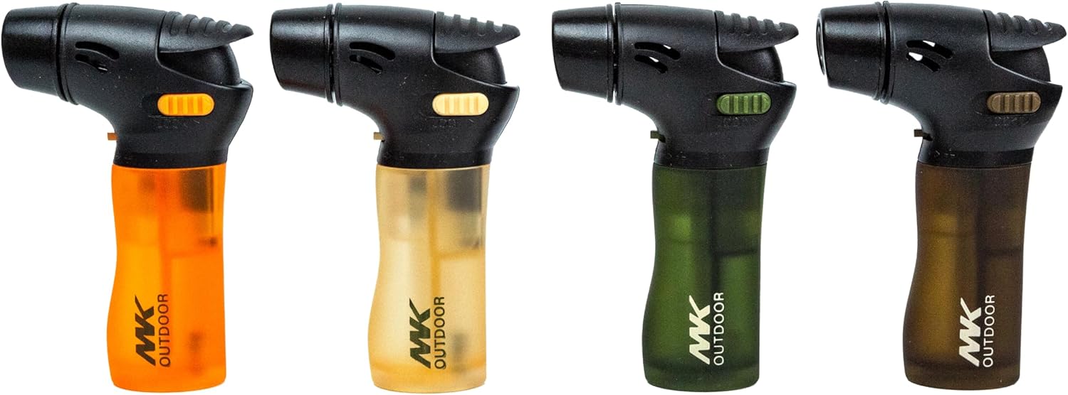 MK Torch Lighters Mini 4 Pack,Jet Flame, Refillable Windproof Lighters, for Candle, Fireplace, Grill, Kitchen, BBQ, Outdoor Series Navigator (Gas Included) - Amazon product rated Grade B
