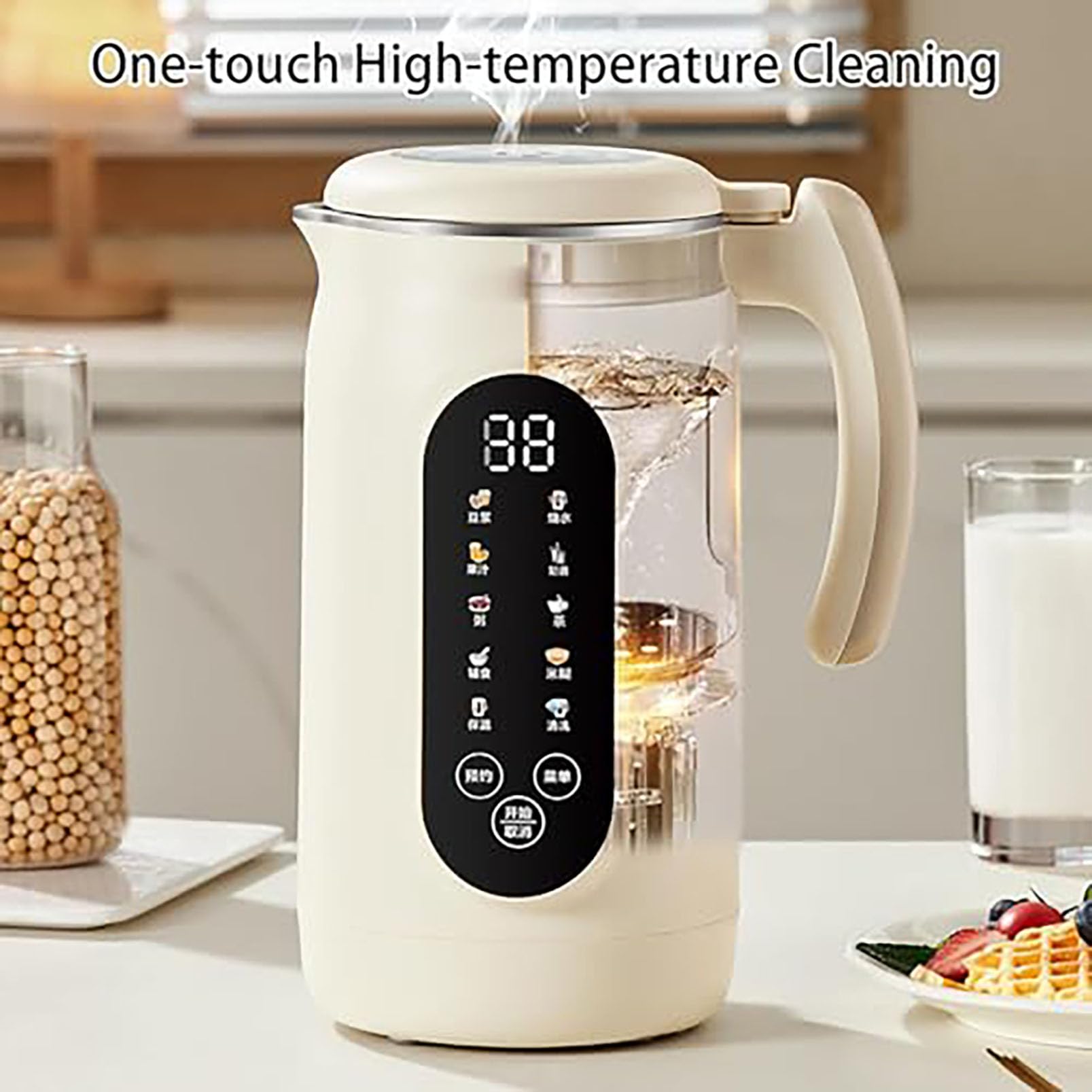 10-W-1 Maszyna Do Mleka Orzechowego 1500ml 800W | 14 Ostrzy, Ciepłe I Zimne, Timer 12H, Samoczyszczenie Do Mleka Roślinnego(white)