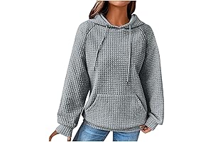 Women Waffle Knit Hoodies Drawstring Pullover