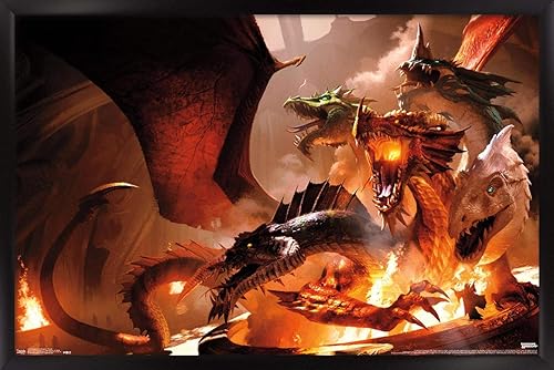 Trends International TIAMAT - Póster de pared de Dungeons and Dragons, 22.375 x 34 pulgadas, versión enmarcada en negro
