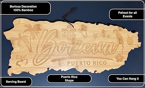 Miniatura 2 de Tabla de cortar de Puerto Rico 100% bambú Boricua Decor Tabla de servir puertorriqueña Decoración de pared para el hogar, decoración de fiesta