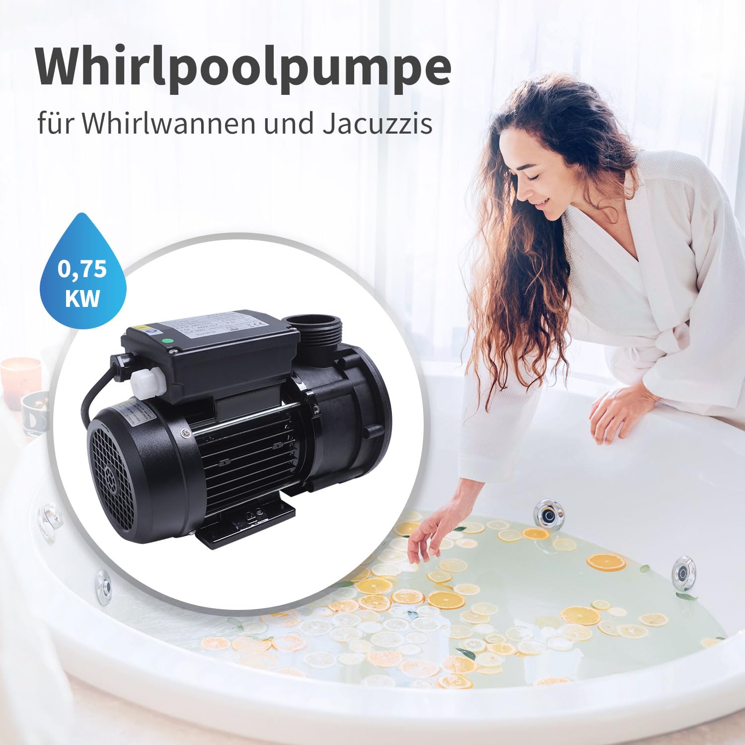 AQUADE Whirlpoolpumpe Zirkulationspumpe Umwälzpumpe Filterpumpe SPA-Pumpe Whirlpool-Pumpe Pneumatik mit TÜV und CE Zeichen 0.75 KW / 1.0 HP